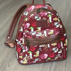 Loungefly Bambi Floral Mini Backpack in Red and Brown